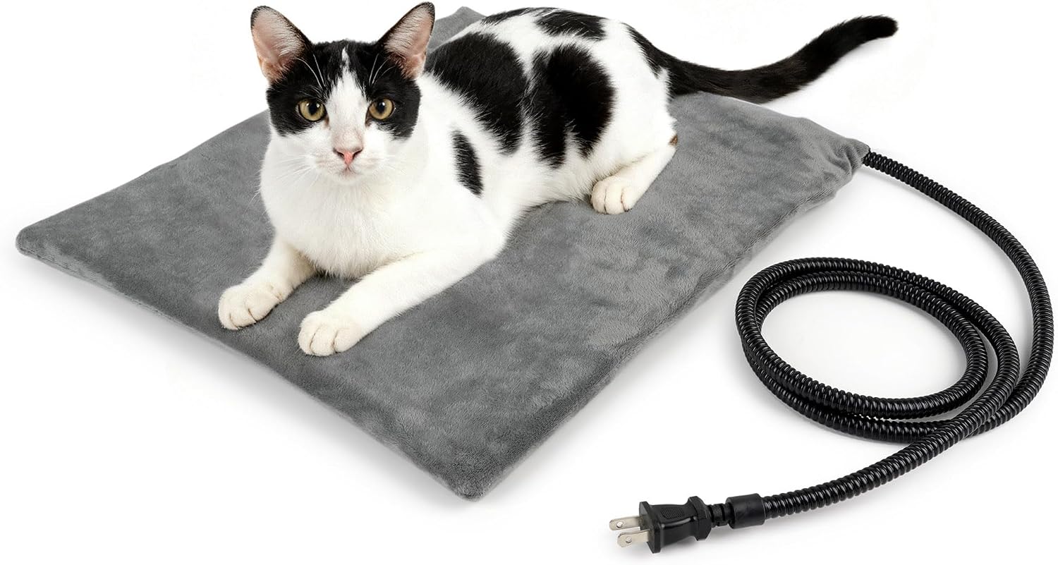 Pet Heating Pad for Dogs and Cats, Heated Cat Bed with Steel-Wrapped Cord and Soft Fleece Cover, 17.7 x 15.7 Inches, 30 Watts | Auto Temperature Control, Chew-Resistant Cord, Removable Washable Cover, Ideal for Kittens, Small Cats, Cat Bed & Floor