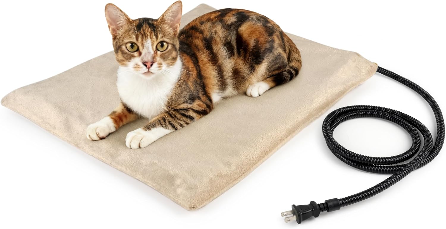 Pet Heating Pad for Dogs and Cats, Heated Cat Bed with Steel-Wrapped Cord and Soft Fleece Cover, 17.7 x 15.7 Inches, 30 Watts | Auto Temperature Control, Chew-Resistant Cord, Removable Washable Cover, Ideal for Kittens, Small Cats, Cat Bed & Floor