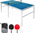 Mid-Size Table Tennis Game Set - Red or Blue - Indoor/Outdoor Portable Table Tennis Game with Net, 2 Table Tennis Paddles and 4 Balls