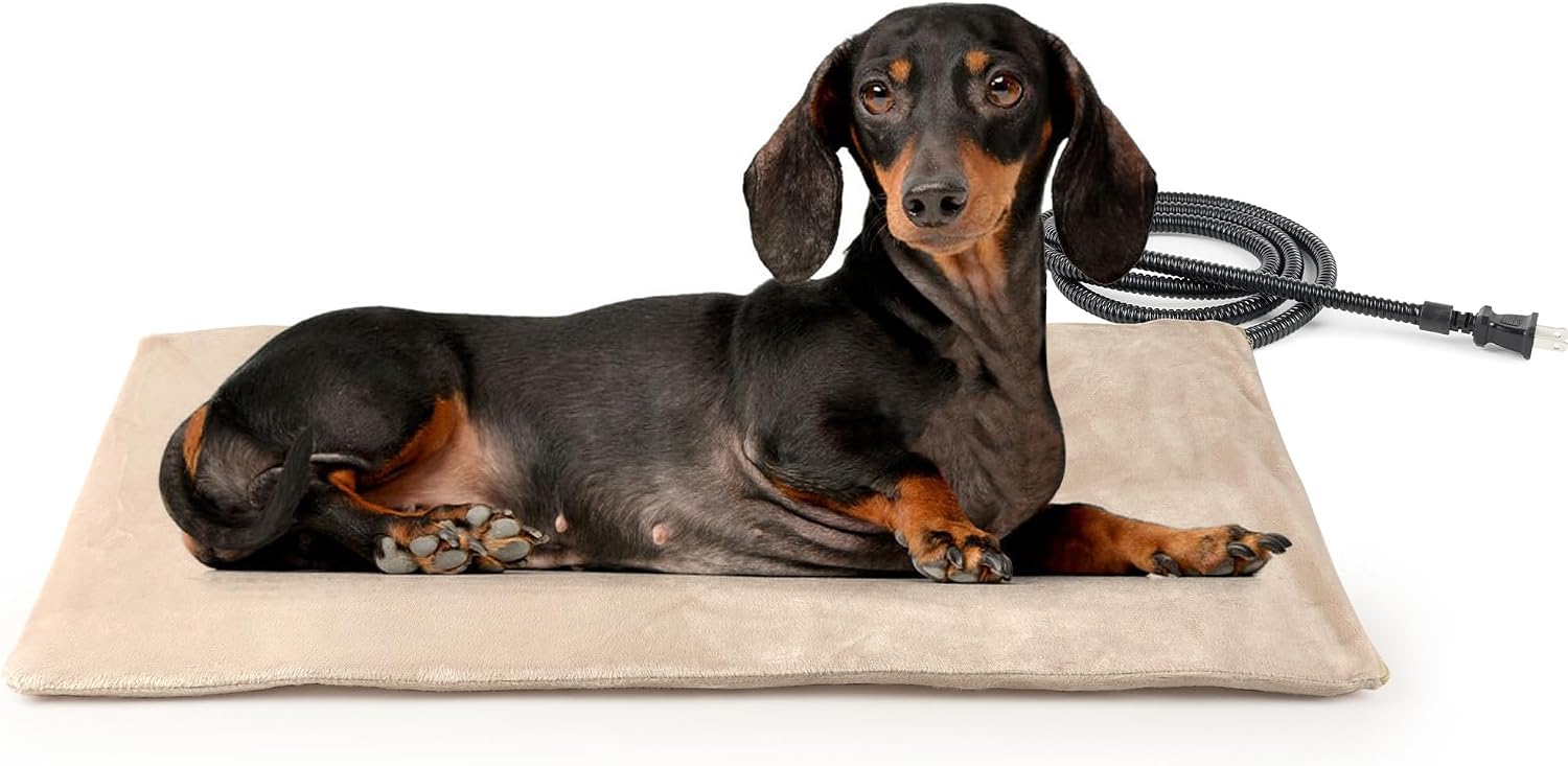 Pet Heating Pad for Dogs and Cats, Heated Cat Bed with Steel-Wrapped Cord and Soft Fleece Cover, 17.7 x 15.7 Inches, 30 Watts | Auto Temperature Control, Chew-Resistant Cord, Removable Washable Cover, Ideal for Kittens, Small Cats, Cat Bed & Floor