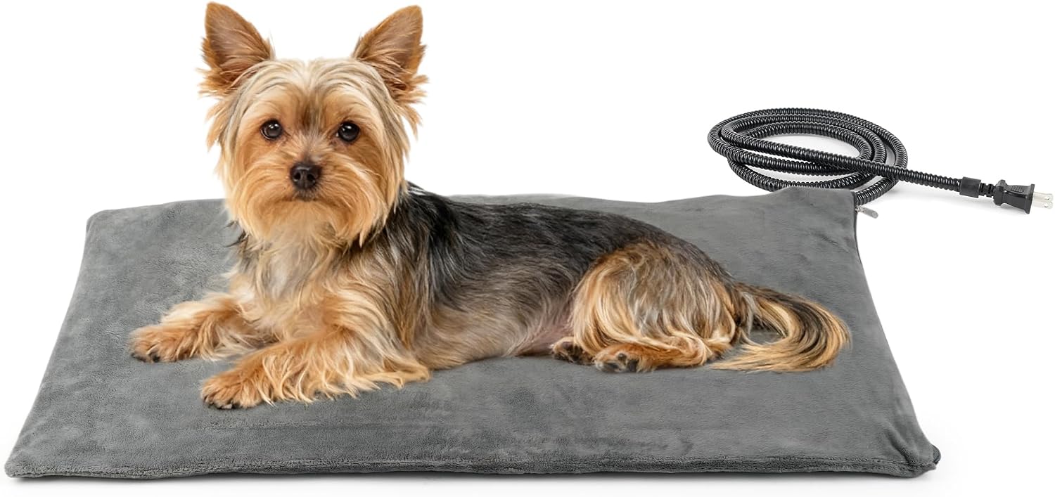 Pet Heating Pad for Dogs and Cats, Heated Cat Bed with Steel-Wrapped Cord and Soft Fleece Cover, 17.7 x 15.7 Inches, 30 Watts | Auto Temperature Control, Chew-Resistant Cord, Removable Washable Cover, Ideal for Kittens, Small Cats, Cat Bed & Floor