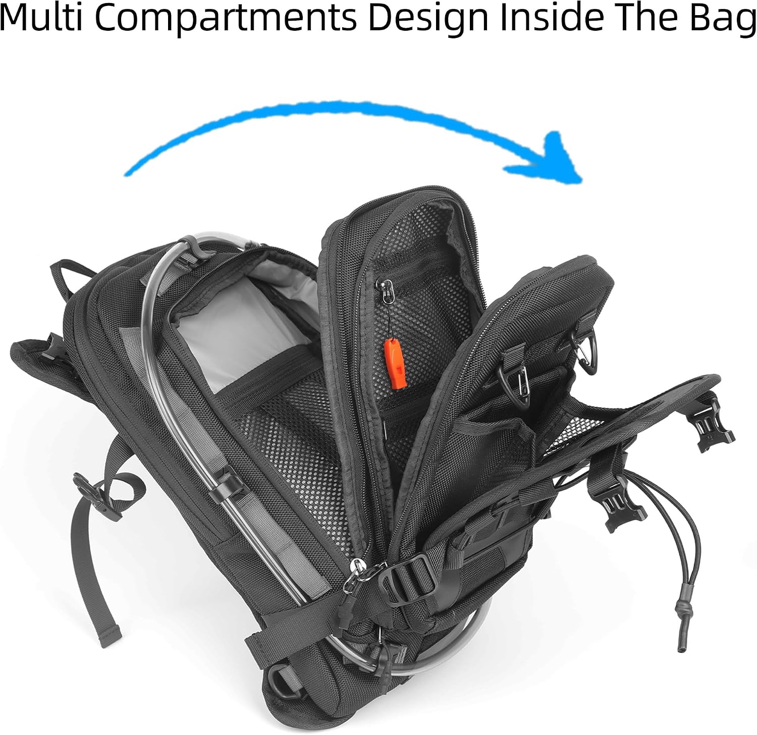 motorcycle tank bag backpack, separate water bag, duffel bag with molle system, fits most adventure and sport motorcycle frames