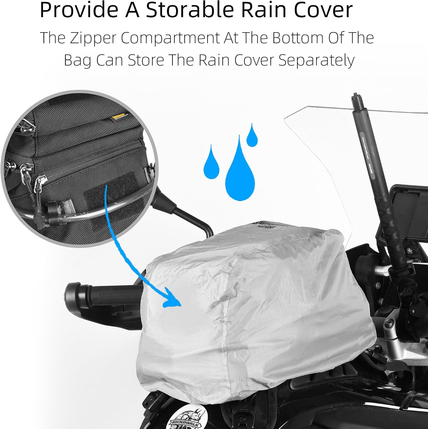 motorcycle tank bag backpack, separate water bag, duffel bag with molle system, fits most adventure and sport motorcycle frames
